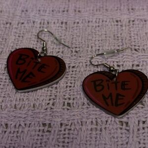 Heart-Shaped 'Bite Me' Earrings